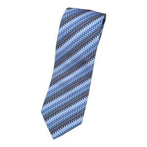 SERICA Men's 100% Silk Necktie DESIGNER Tie Blue Gray Geometric  W:3.6" EUC